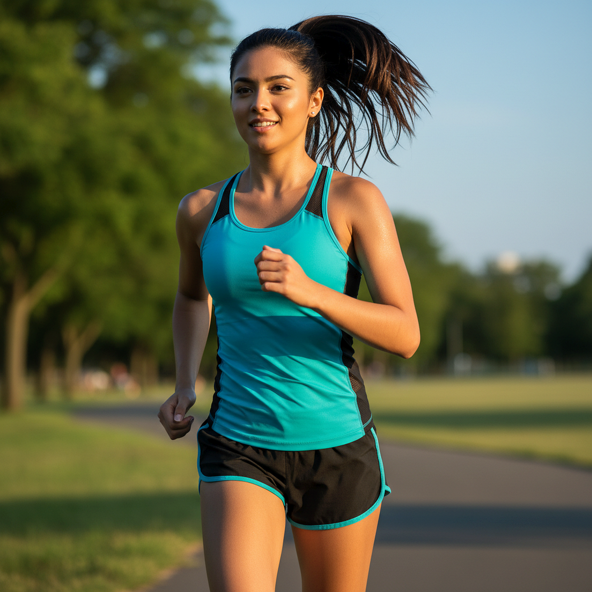 Woman walking on a tree-lined path